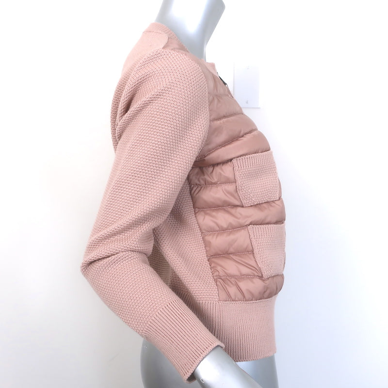 Moncler Maglione Tricot Alla Coreana Knit Puffer Jacket Pink Wool Size Small