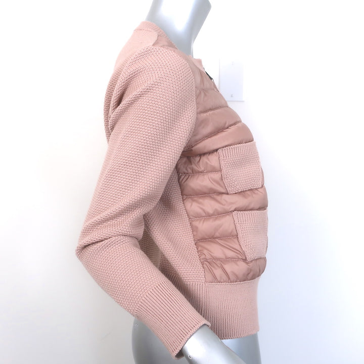 Moncler Maglione Tricot Alla Coreana Knit Puffer Jacket Pink Wool Size Small