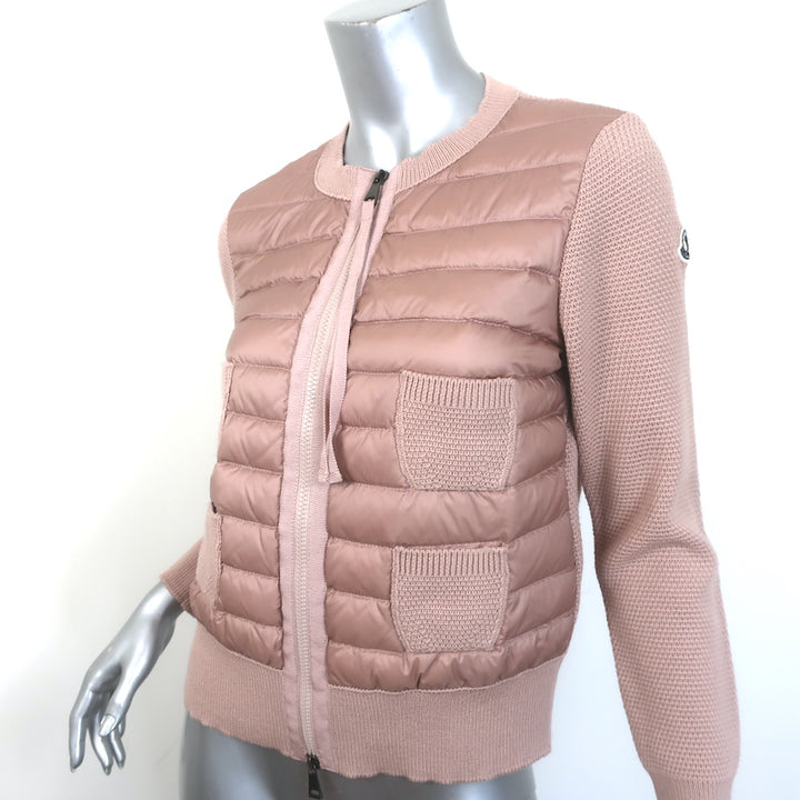 Moncler Maglione Tricot Alla Coreana Knit Puffer Jacket Pink Wool Size Small