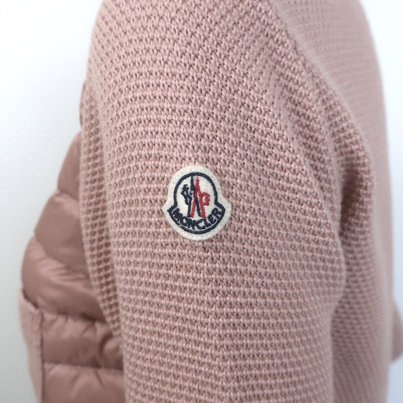 Moncler Maglione Tricot Alla Coreana Knit Puffer Jacket Pink Wool Size Small