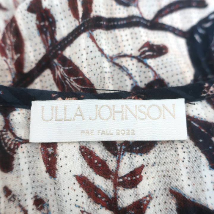 Ulla Johnson Asmara Top Cream Printed Cotton-Blend Size 6 Flutter Sleeve Blouse