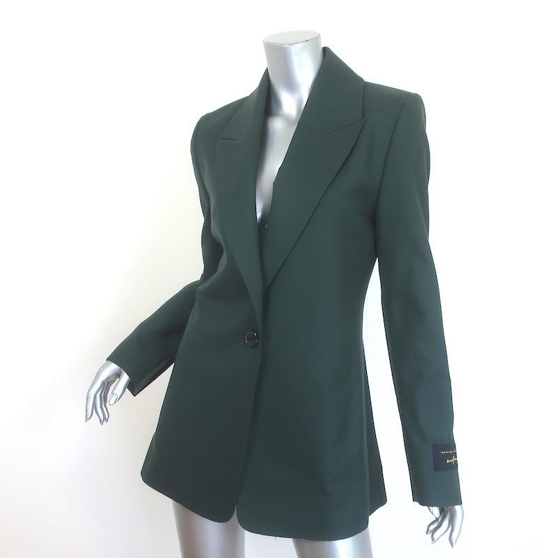 Marina Moscone Slim Boyfriend Blazer Forest Green Virgin Wool Size US 0 NEW