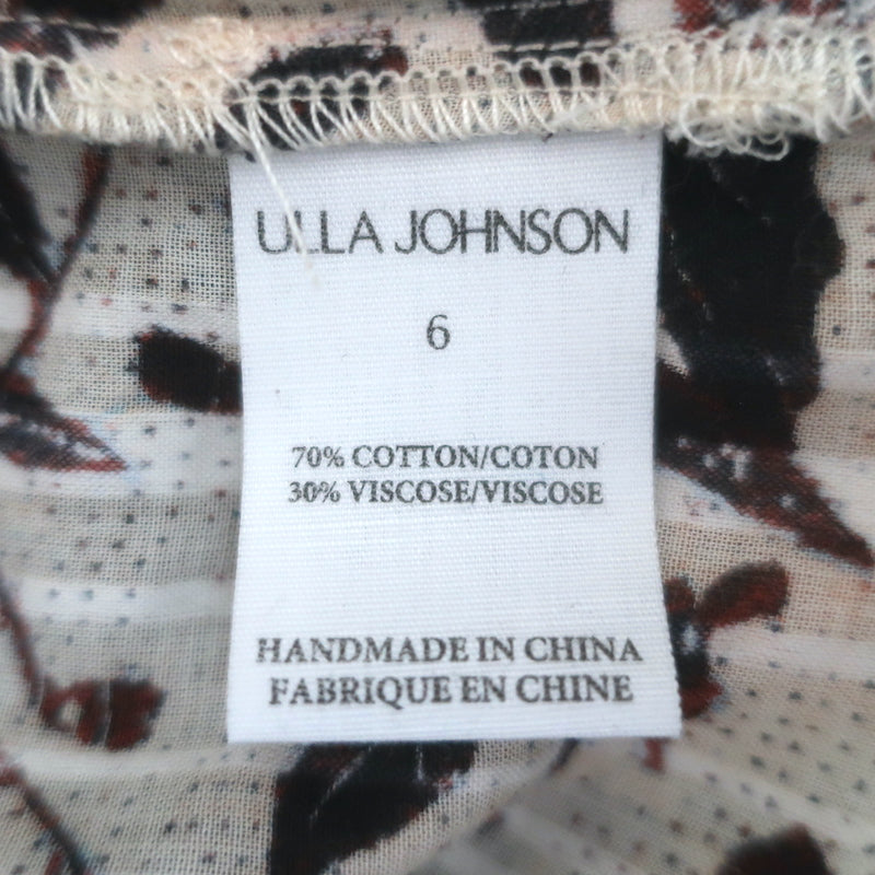 Ulla Johnson Asmara Top Cream Printed Cotton-Blend Size 6 Flutter Sleeve Blouse