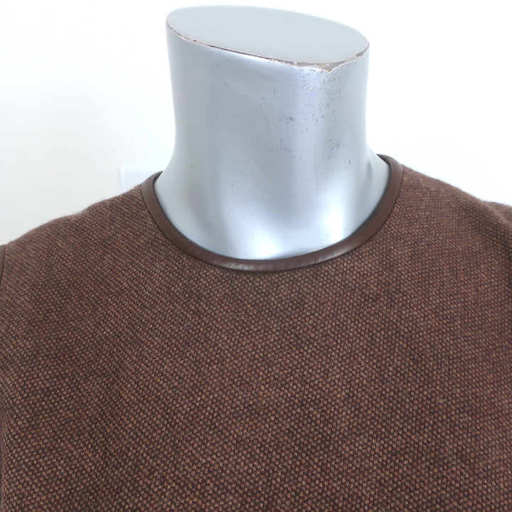 Ralph Lauren Black Label Leather-Trim Tweed Dress Brown Wool-Cashmere Size 2