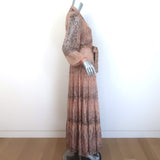 Hemant & Nandita Noor Maxi Dress Blush Metallic Printed Chiffon Size Extra Small