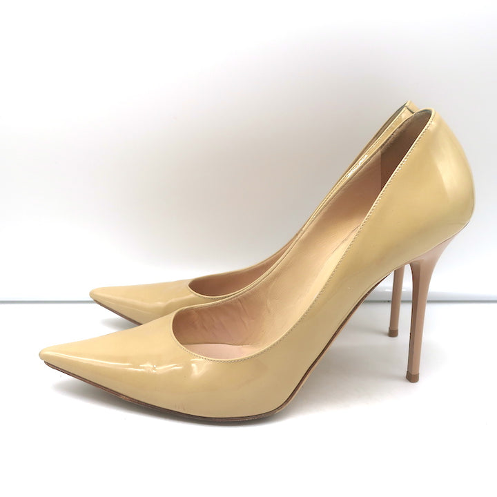 Jimmy Choo Abel Pumps Beige Patent Leather Size 40.5 Pointed Toe Heels