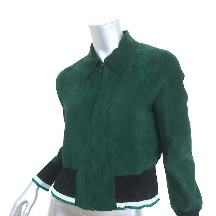 Sandro Suede Bomber Jacket Green Size 1
