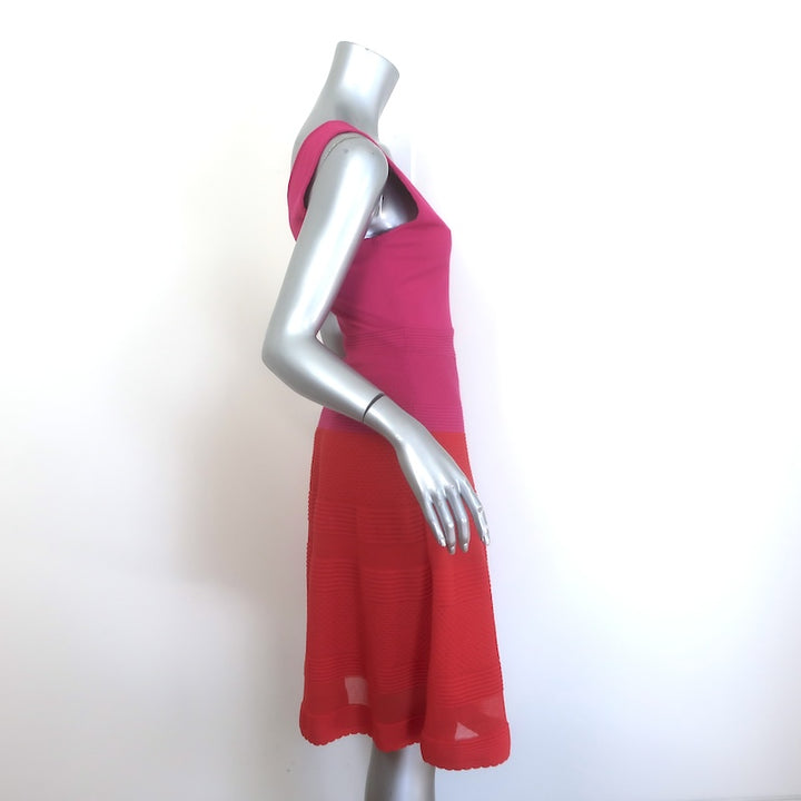 M Missoni Colorblock Sleeveless V-Neck Dress Red/Fuchsia Cotton Knit Size 40