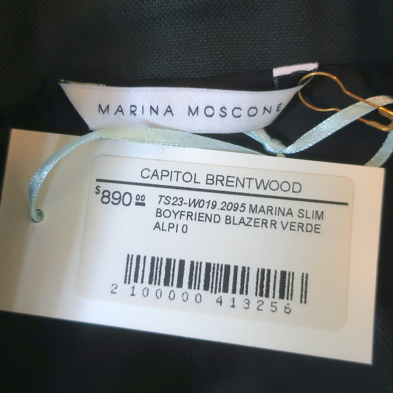 Marina Moscone Slim Boyfriend Blazer Forest Green Virgin Wool Size US 0 NEW