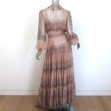 Hemant & Nandita Noor Maxi Dress Blush Metallic Printed Chiffon Size Extra Small