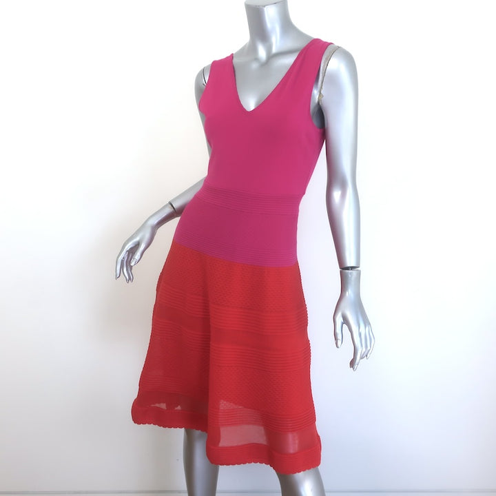 M Missoni Colorblock Sleeveless V-Neck Dress Red/Fuchsia Cotton Knit Size 40