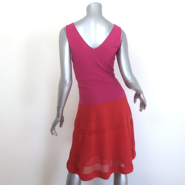 M Missoni Colorblock Sleeveless V-Neck Dress Red/Fuchsia Cotton Knit Size 40