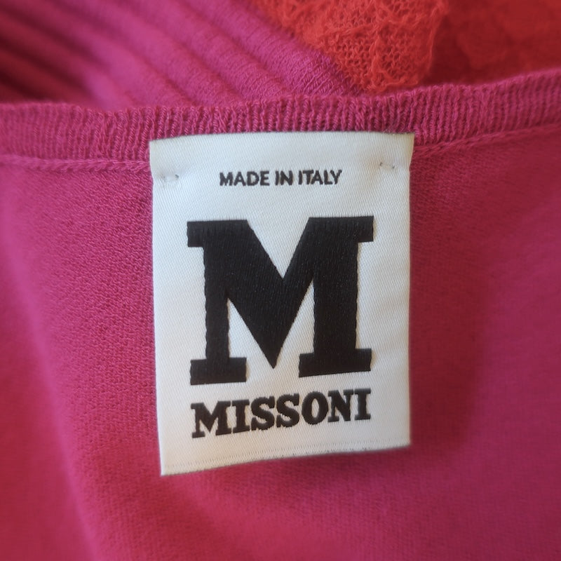 M Missoni Colorblock Sleeveless V-Neck Dress Red/Fuchsia Cotton Knit Size 40