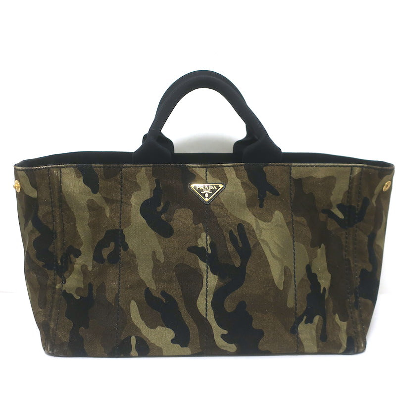 Prada Large Canapa Camo Tote Bag Army Green Canvas