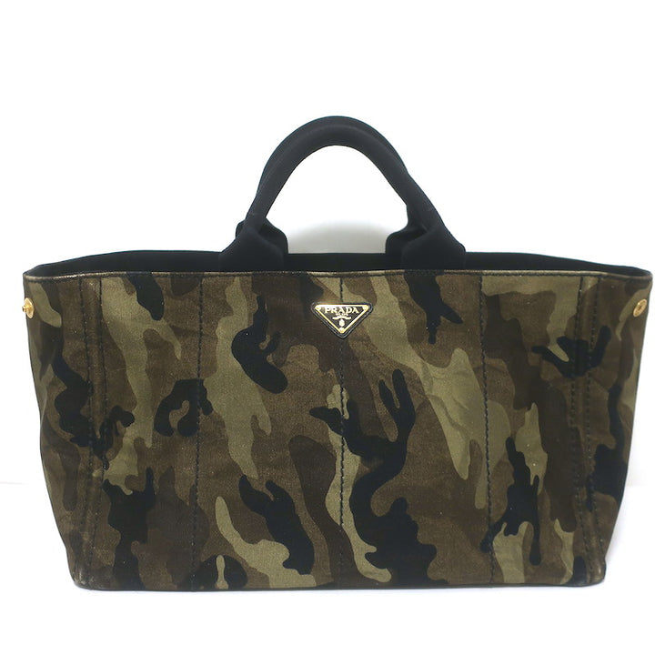 Prada Large Canapa Camo Tote Bag Army Green Canvas