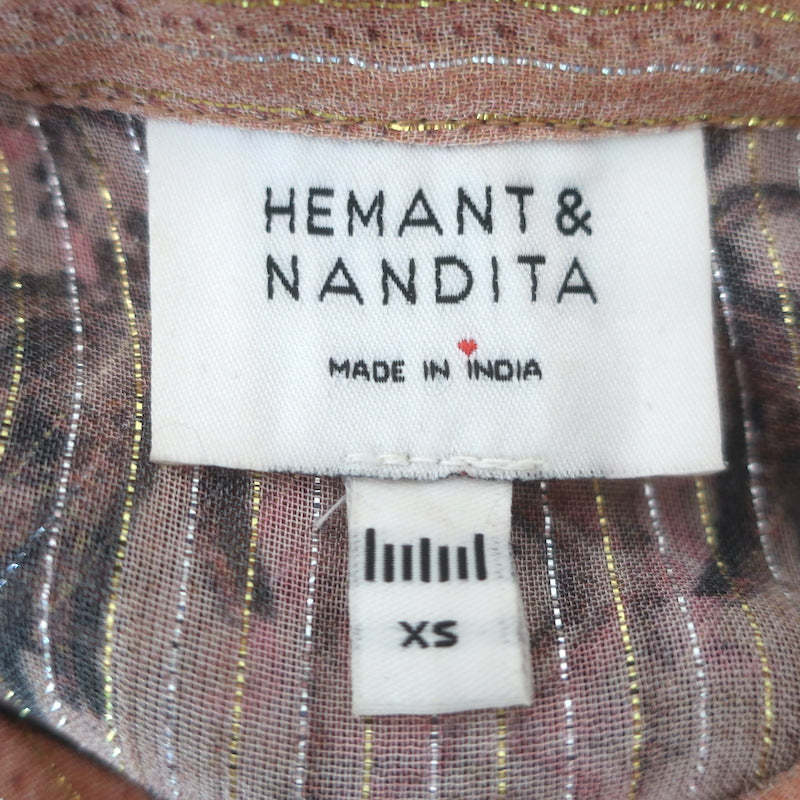 Hemant &amp; Nandita Noor Maxi Dress Blush Metallic Printed Chiffon Size Extra Small