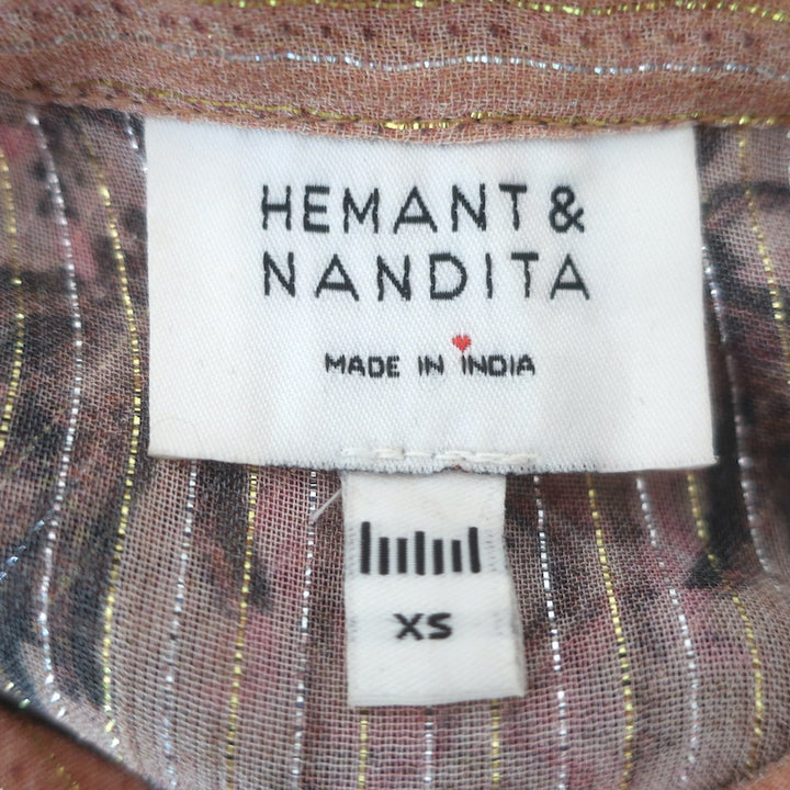 Hemant &amp; Nandita Noor Maxi Dress Blush Metallic Printed Chiffon Size Extra Small