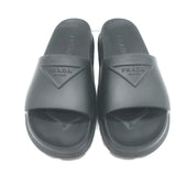 Prada Triangle Logo Rubber Pool Slide Sandals Black Size 38