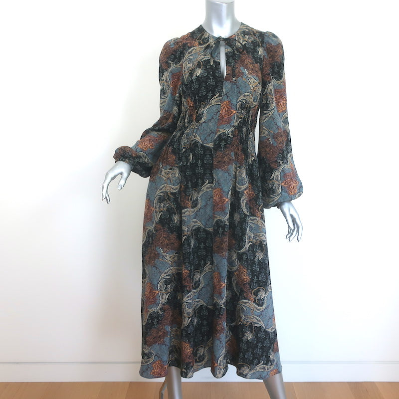 Ulla Johnson Rouen Tie-Neck Midi Dress Azure Paisley Print Silk Size 2