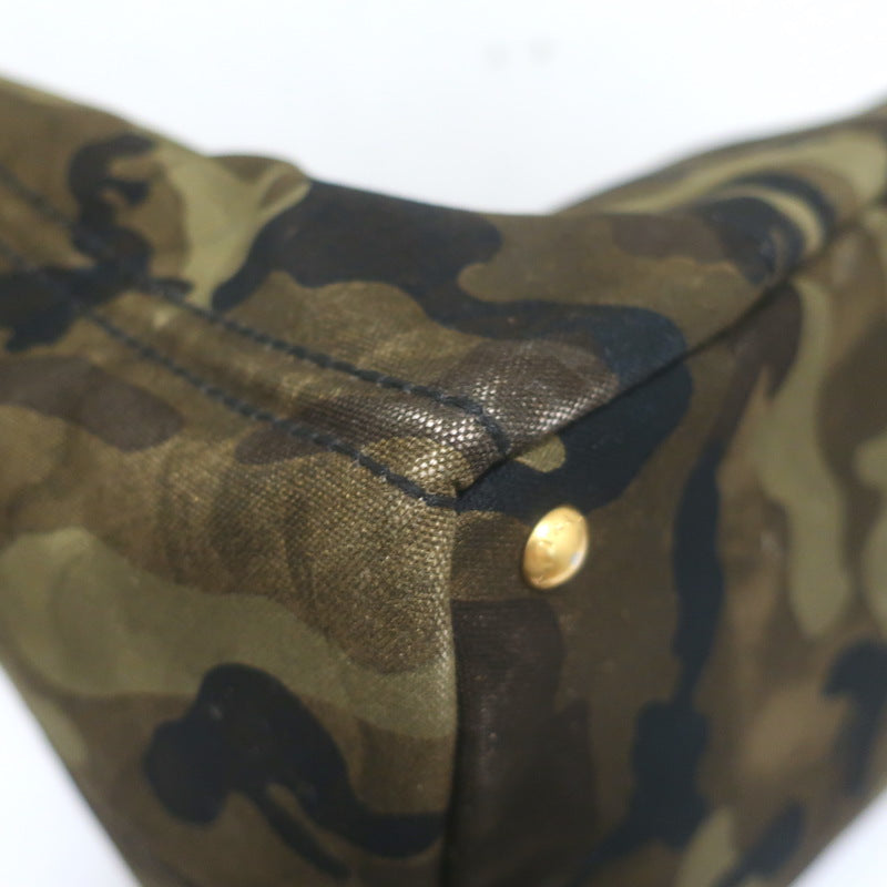 Prada Large Canapa Camo Tote Bag Army Green Canvas