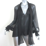 Oscar de la Renta Tie-Neck Chiffon Blouse Dark Brown Size 6 Long Sleeve Top