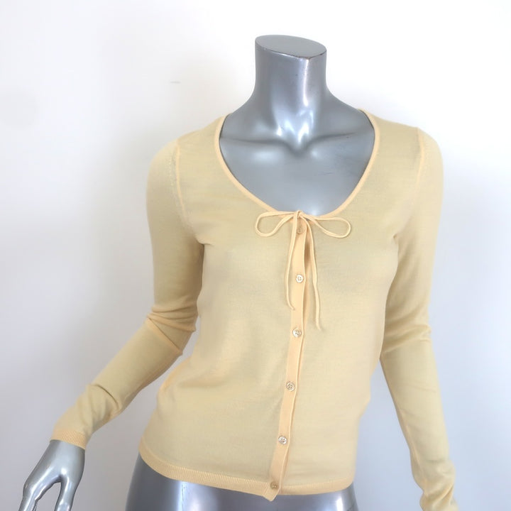 Doen Naida Tie-Neck Cardigan Citrone Featherweight Merino Wool Size Small NEW