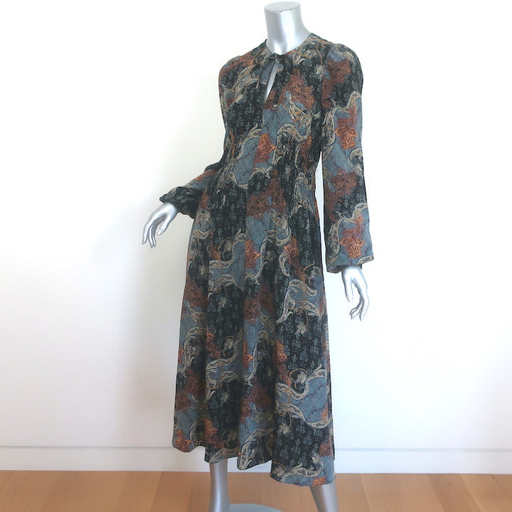 Ulla Johnson Rouen Tie-Neck Midi Dress Azure Paisley Print Silk Size 2