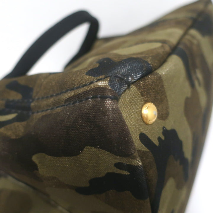 Prada Large Canapa Camo Tote Bag Army Green Canvas