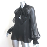 Oscar de la Renta Tie-Neck Chiffon Blouse Dark Brown Size 6 Long Sleeve Top