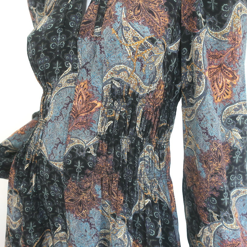 Ulla Johnson Rouen Tie-Neck Midi Dress Azure Paisley Print Silk Size 2
