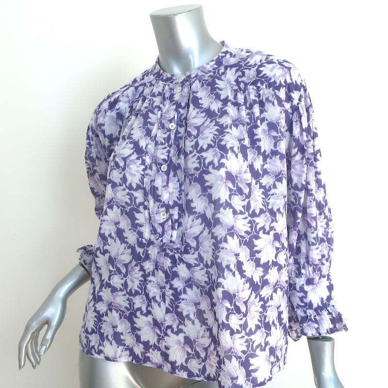 Masscob Filipa Top Purple/White Floral Print Cotton Size Small 3/4 Sleeve Blouse