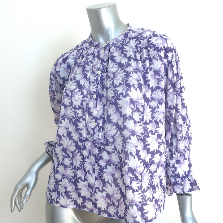 Masscob Filipa Top Purple/White Floral Print Cotton Size Small 3/4 Sleeve Blouse