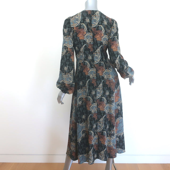 Ulla Johnson Rouen Tie-Neck Midi Dress Azure Paisley Print Silk Size 2