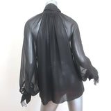 Oscar de la Renta Tie-Neck Chiffon Blouse Dark Brown Size 6 Long Sleeve Top