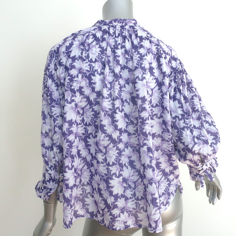 Masscob Filipa Top Purple/White Floral Print Cotton Size Small 3/4 Sleeve Blouse