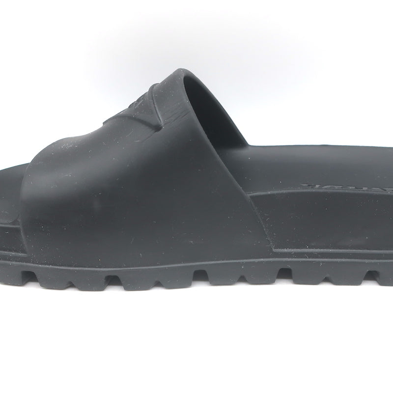 Prada Triangle Logo Rubber Pool Slide Sandals Black Size 38