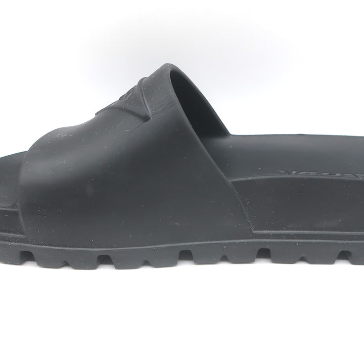 Prada Triangle Logo Rubber Pool Slide Sandals Black Size 38
