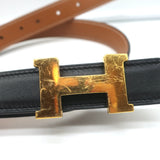 Hermes Constance Reversible Belt Black Swift & Gold Epsom Leather Size 80
