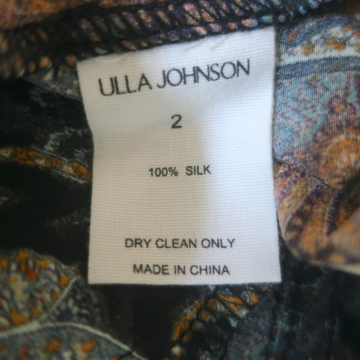 Ulla Johnson Rouen Tie-Neck Midi Dress Azure Paisley Print Silk Size 2