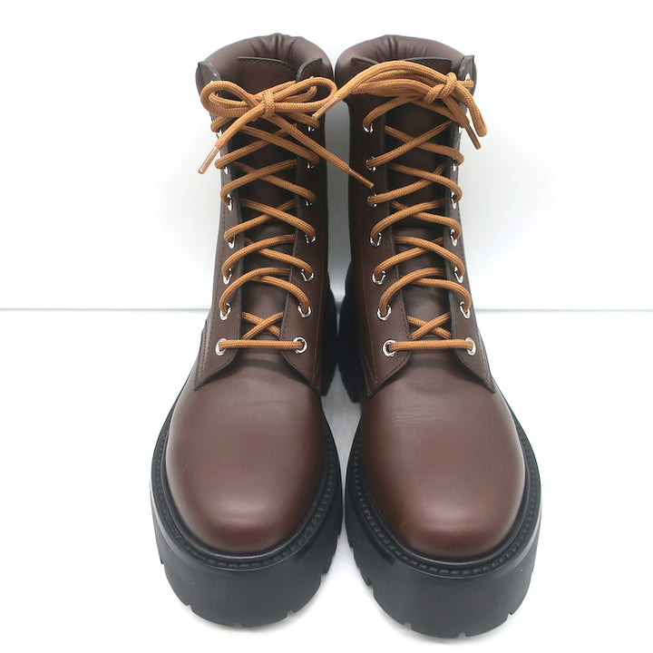 Celine Bulky Lace-Up Combat Boots Dark Brown Leather Size 37 NEW