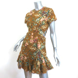 Zimmermann Tropicale Lattice Open-Back Mini Dress Brown Floral Print Size 1