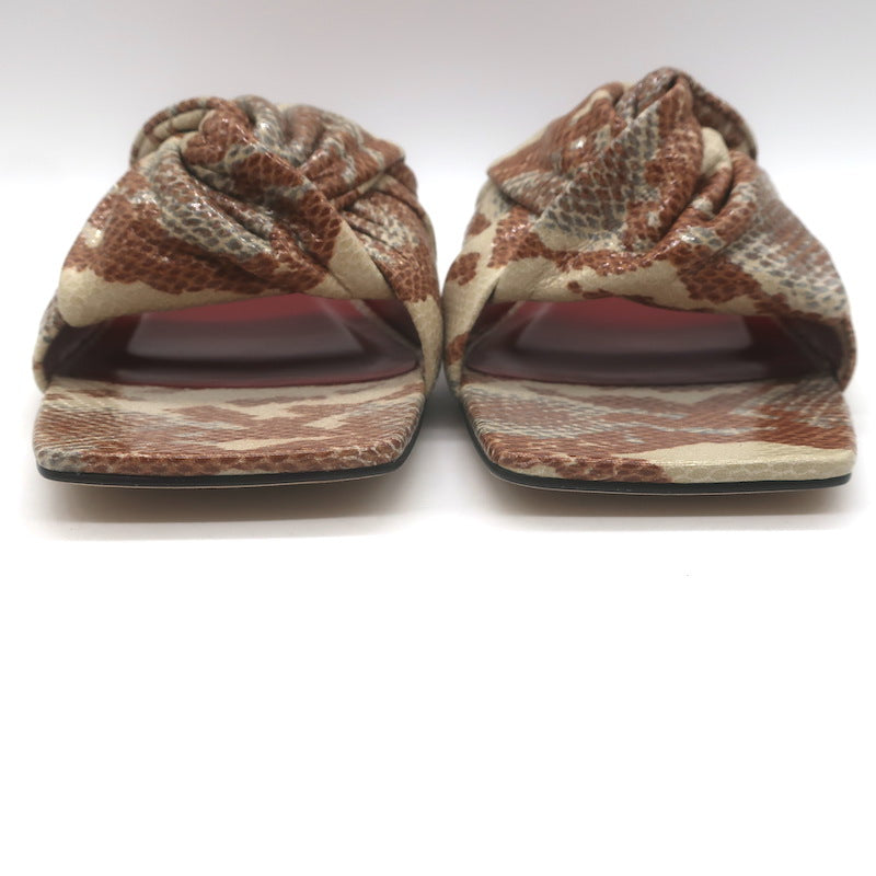 BY FAR Lima Knotted Flat Slide Sandals Almond Snake Print Leather Size 38 NEW