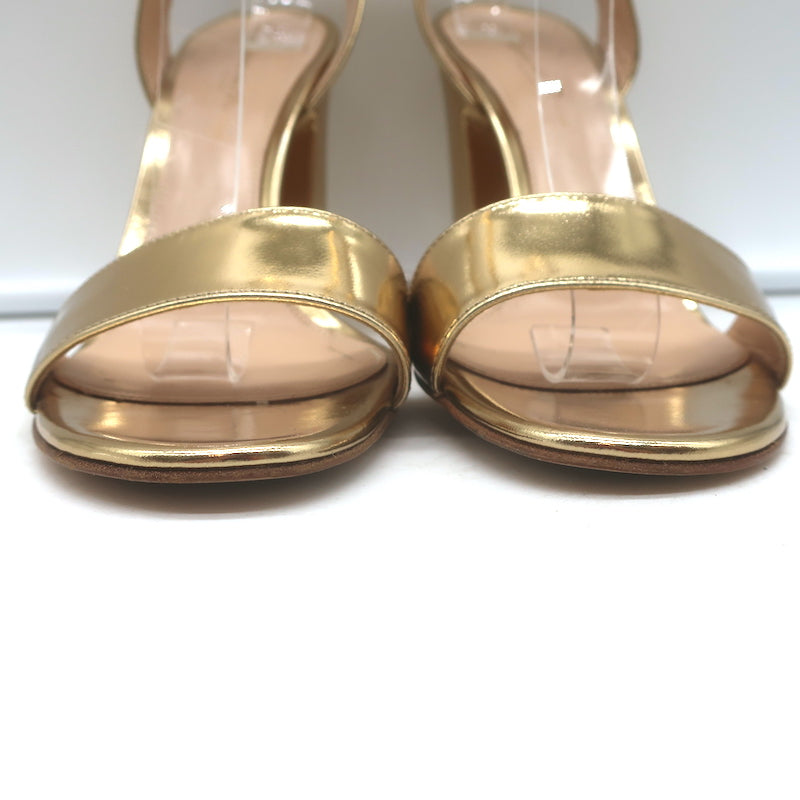 Gianvito Rossi Ankle Strap Block Heel Sandals Gold Mirrored Leather Size 38.5