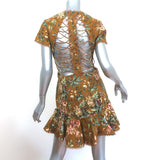 Zimmermann Tropicale Lattice Open-Back Mini Dress Brown Floral Print Size 1