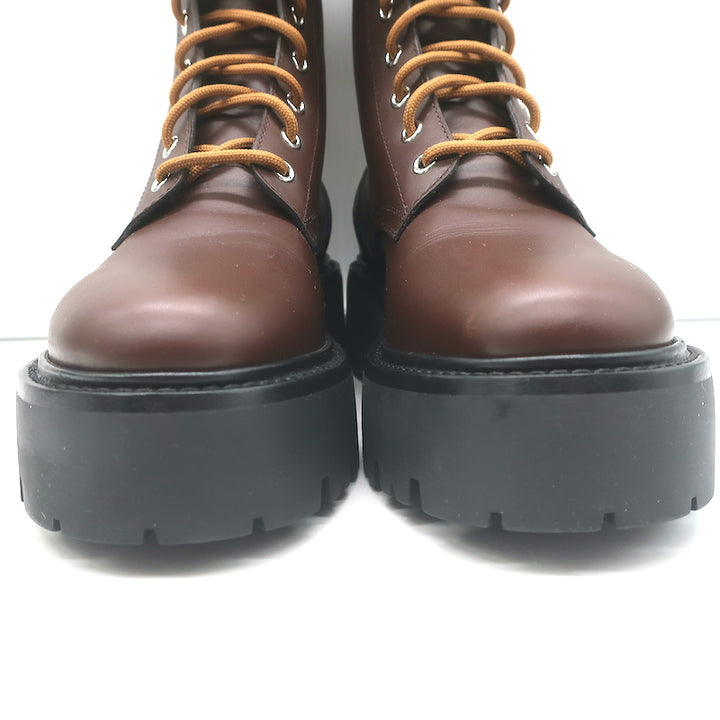 Celine Bulky Lace-Up Combat Boots Dark Brown Leather Size 37 NEW