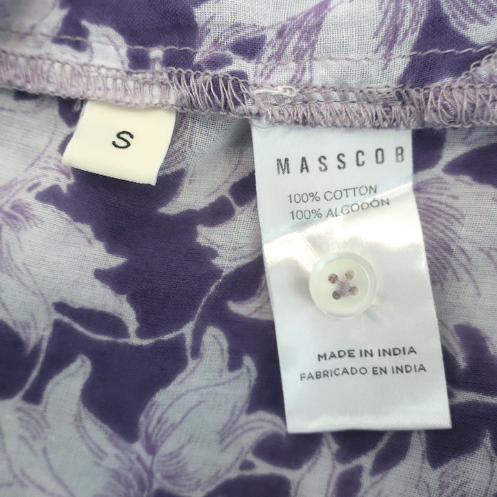 Masscob Filipa Top Purple/White Floral Print Cotton Size Small 3/4 Sleeve Blouse