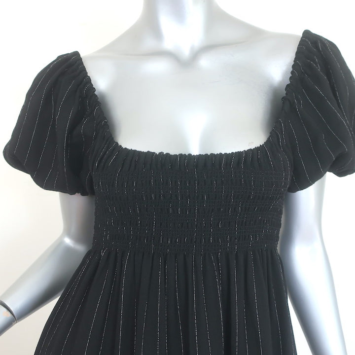 La Ligne Amy Puff Sleeve Smocked Maxi Dress Black Pinstripe Size Extra Small