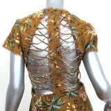 Zimmermann Tropicale Lattice Open-Back Mini Dress Brown Floral Print Size 1