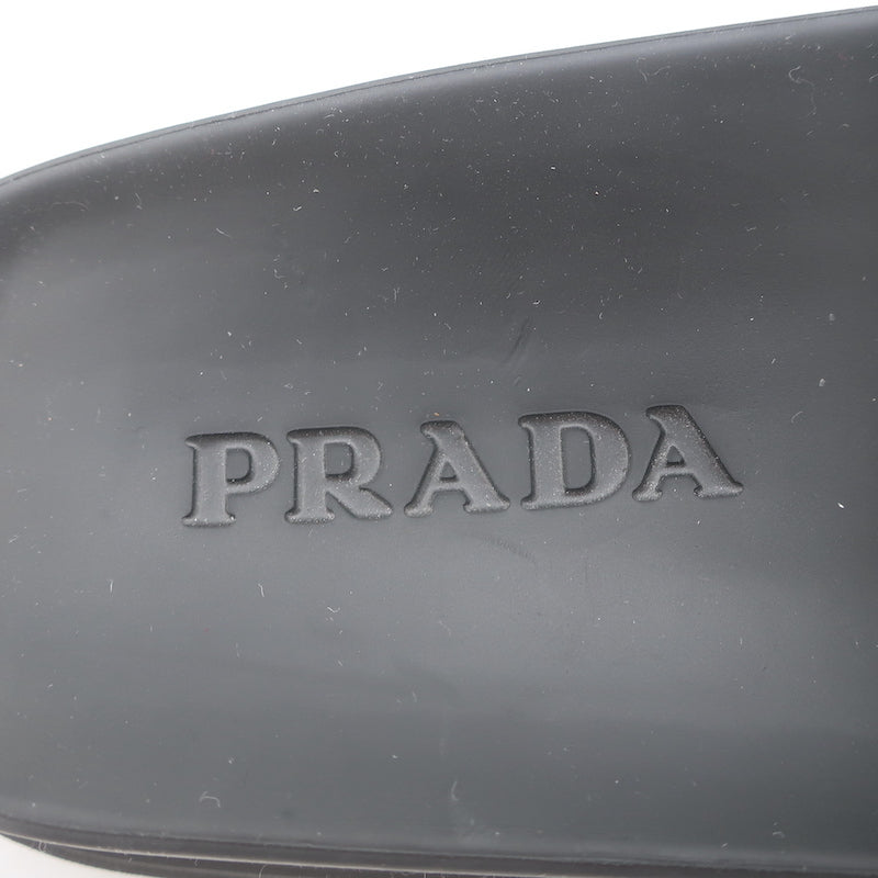 Prada Triangle Logo Rubber Pool Slide Sandals Black Size 38