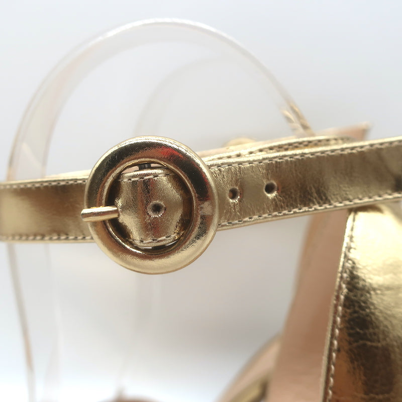 Gianvito Rossi Ankle Strap Block Heel Sandals Gold Mirrored Leather Size 38.5
